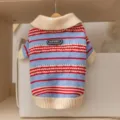 Gebreide trui voor huisdieren, kleurrijke gestreepte polokraag, schattige winterkleding. - Blauwe veter-gebreide trui / S (Aanbevolen gewicht 1,5-2,5 kg)