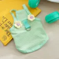 Grüne blumige Haustierweste mit D-Ring-Leine, atmungsaktives Mesh Sommertierkleidung - Tian-Grün Blume (Mit Leinenbefestigung)
