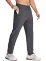 Men's summer thin breathable athletic pants casual slim fit running sports trousers dark grey - Dark Gray