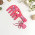 Pink cute floral acetate wide tooth comb with bow and heart pendant, portable hair tool. - Letter A