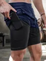 Pantaloncini da corsa 2 in 1 asciugatura rapida uomo con tasca telefono, fitness sport. - Taglia M / Pantaloni e gonne / Blu Notte