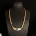 Collar de cadena vintage francés bañado en oro con piedra azul y cristales brillantes. - Collar Azul