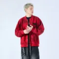 Giacca Bomber Rossa Tie-Dye da Uomo Casual Streetwear Retro Cardigan Primaverile - Taglia M / Rosso