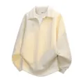 Herren Fake-Zweiteiler Revers Sweatshirt, offwhite Zopfmuster Pullover, vintage Stil. - L / Aprikose