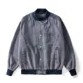 Giacca bomber in denim vintage da uomo, cappotto streetwear casual oversize con collo a coste. - Taglia M / Blu