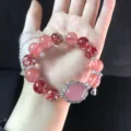 Pulsera de cuentas de cristal para mujer, diseño de lujo ligero con gemas rojas y plateadas. - Borlas Rosas