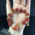 Pulsera de cuentas de ágata roja con colgante de mariposa dorada y hermosa piedra natural - Rojo-1
