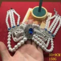 Collares de Perles Multicapa Vintage con Colgante de Estrás Azul Joya de Moda - Collar de Circonita Azul
