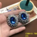 Impresionantes pendientes grandes de flores de cristal azul estrás joyería de declaración. - Pendientes de Circonita Azul