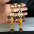 Vintage style statement κρεμαστά σκουλαρίκια με χρυσές κολοκυθοχάντρες και πολυεπίπεδες φούντες. - Σκουλαρίκια κλιπ / 34x105mm