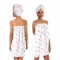 Set gonna da bagno indossabile con stampa a cuori rosa e cuffia per asciugare i capelli doccia - Set 2 Pezzi Gonna da Bagno / Cuore Rosa
