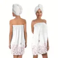 Set asciugamano da bagno indossabile con cuffia, morbido abito doccia assorbente. - Set 2 Pezzi Gonna da Bagno / Cuore Rosa