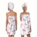 Set asciugamano da bagno con fiocco e cuffia per asciugare i capelli abito doccia assorbente - Set 2 Pezzi Gonna da Bagno / Fiocco Rosa