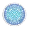 Round beach towel bohemian mandala print microfiber roundie with tassels blue white - 150x150cm / Style 1