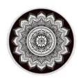 Round beach towel with black and white mandala print and decorative tassels style. - 150x150cm / Style 3