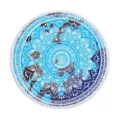 Round beach towel with vibrant blue mandala pattern and elegant white fringe border for summer. - 150x150cm / Style 6