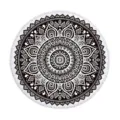 Round beach towel with black and white vintage mandala print and fringe, soft microfiber fabric. - 150x150cm / Style 7