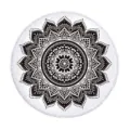 Round beach towel with black and white mandala floral pattern and tassel fringe boho style. - 150x150cm / Style 8