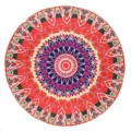 Round Mandala Beach Towel Vibrant Red Geometric Print Soft Microfiber Round Floor Mat Rug - ST-HHYF-9