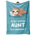Sloth print flannel fleece throw blanket with funny aunt quote cozy soft bed sofa blanket. - Style 16