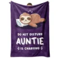 Cute sleeping sloth flannel blanket, funny auntie gift throw blanket for family home cozy. - Style 17