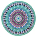 Round mandala printed beach towel, turquoise colorful geometric pattern fabric tapestry. - ST-HHYF-10