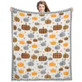 Morbida coperta in flanella con motivi di zucche e tartan autunnali per la casa accogliente. - Stile 14