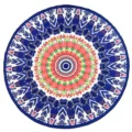 Round mandala beach towel, vibrant blue and red floral printed circular microfiber mat. - ST-HHYF-8