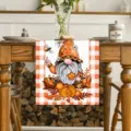 Autumn Gnome Table Runner Thanksgiving Halloween Harvest Decor Rustic Linen Tablecloth - 33x90cm
