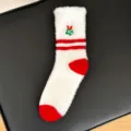 Chaussette epaisse en peluche chaude d'hiver pour femme avec broderie sapin detail - Taille unique / Noël arbre