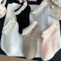 Chaussettes femme dentelle volants maille été respirant coupe basse chaussettes bateau lot de 5. - Taille unique / Blanc