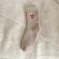 Schattige pluche gevoerde warme wintersokken voor vrouwen met leuke cartoon koe borduursel. - Eén maat / Khaki