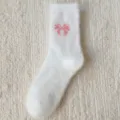 Chaussettes mi-jambes blanches et duveteuses avec nœud rose, chaussettes douillettes. - Taille unique / Blanc