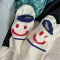 Calzini bassi bianchi da donna estate sottile traspirante invisibile cotone design smiley. - Taglia unica / Blu