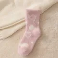 Chaussettes femme motif cœur peluche détail doux chaud hiver confortable rose doux thermique sommeil. - Taille unique / Rose Pourpre