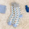 Chaussettes mi-hautes éponge hiver femme motif cœur bleu, douillettes, chaudes et confortables. - Taille unique / Cœur