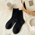 Women black crew socks cozy winter thermal textured knit cute hosiery casual daily wear apparel - One Size / Black