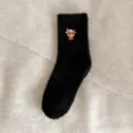 Chaussettes femme epaisses chaudes pelucheuses mi-tige hiver mignonne dessin anime vache - Taille unique / Noir