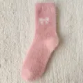 Chaussettes duveteuses roses femme, chaussettes chaudes en peluche hiver avec nœud, confortables. - Taille unique / Rose