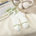 Chaussettes douillettes hiver femme mignon noeud vert peluche thermique confortables maison sol - Taille unique / Vert