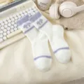Chaussettes mi-hautes moelleuses en peluche avec motif nœud mignon pour femmes hiver - Taille unique / Violet