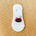 Chaussettes invisibles d'été fines pour femmes avec joli motif de chat noir et rayures roses. - Taille unique / Chaussettes chaton musical