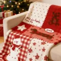 Christmas flannel blanket soft sofa throw cozy holiday gift blanket red white decor - Patchwork Christmas Snowman (Double-Sided Fleece, Single-Sided Print)