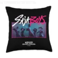 Black decorative throw pillow cover featuring anime character graphic print and stylish text design. - BZ1-SMZ6