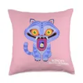 Pink throw pillow cover featuring a unique blue cat character print, perfect for sofa decor. - BZ1-SMZ5