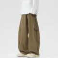 Vintage loose cargo curved casual pants for men, stylish cleanfit streetwear trousers. - S / Dark Khaki