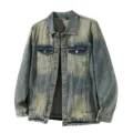 Premium amerikanische Vintage Jeansjacke für Herren, lose lässige Streetwear Kleidung. - M / Hellblau Nostalgisch