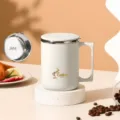 Tasse a cafe en acier inoxydable 480ml double paroi isolee avec couvercle option blanche - Couvercle Plat / Blanc Cassé