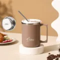 304 Edelstahl Isolierte Kaffeetasse mit Deckel und Strohhalm 480ml Büro Becher Neu - Deckel mit Strohhalm / Braun