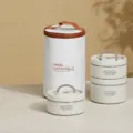 Set di portapranzo isolato portatile con ciotole in acciaio inossidabile e borsa di stoccaggio. - Uno Grande Due Piccoli con Borsa Isoterma e Posate / Bianco avorio